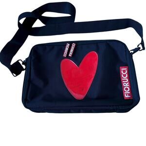 Vintage Fiorucci Crossbody Bag Black Canvas Red Heart Messenger 11"x7.5"x2"